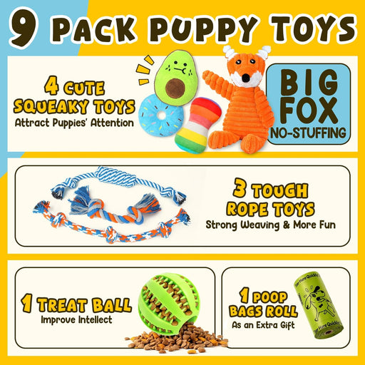 9 Pack Luxury Puppy Toys for Teething Small Dogs, Puppy Chew Toys with Cute Squeaky Dog Toys, Ball and More Rope Dog Che