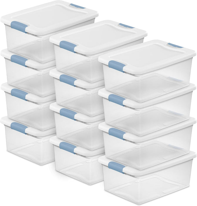 Latching Box with Lids for Home and Office, 15 Quart, 12-Pack