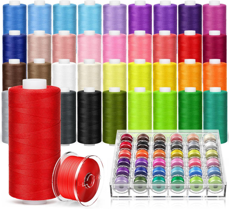 72Pcs Professional Sewing Thread Kit 36 Colors, [Max Strength & Low Lint] All Purpose Sewing Thread with Prewound Bobbin
