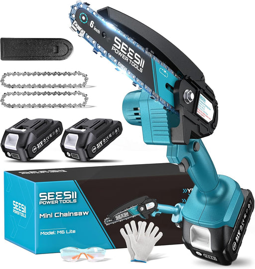 Mini Chainsaw, 6-inch Mini Chainsaw Cordless, Handheld Electric Power Chain Saw with 2 Batteries, for Tree Trimming Wood