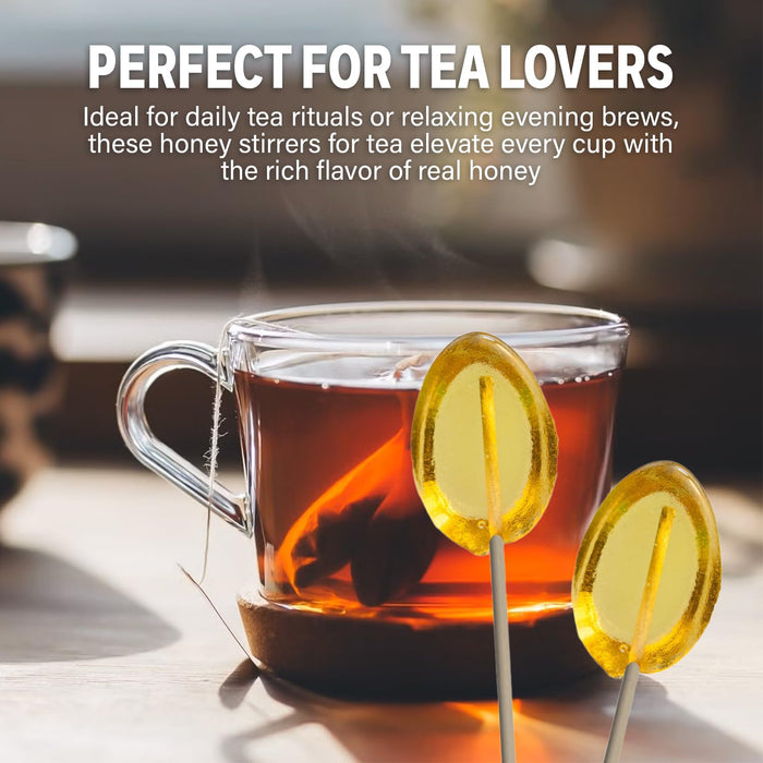 Honey Spoon Gift Set – Spoons & Lollipops on Wooden Ball Sticks – Gluten-Free, Made in USA Stirrers for Tea, Coffee, & Hot Beverages - Individually Wrapped (6-Count, Clover Honey)