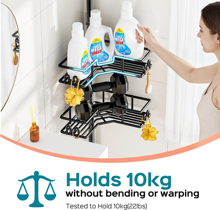 Shower Caddy Tension Pole: 4-Tier Adjustable Corner Organizer Black