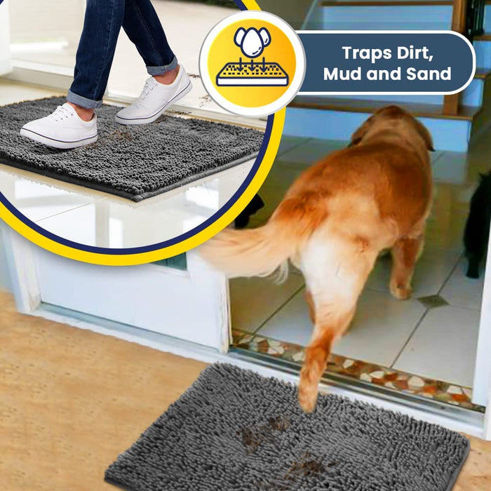 ® | Super Water Absorbent Door Mat Indoor, Microfiber Quick Dry Chenille Entryway Rug, Slip Resistant Front Door Mat, Indoor Mats for Entryway, Machine Washable Pet Rug, Grey 30"x19"