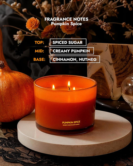 Luxury Pumpkin Soy Candle | Large 3 Wick Jar Candle | Halloween & Fall Decor | Up to 40 Hours Burning | 100% Natural Soy Wax | Relaxing Aromatherapy Candle | Halloween Fall Candle Gift