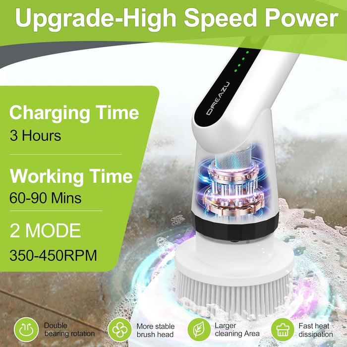 Electric Spin Scrubber, Cordless Shower Scrubber for Bathroom