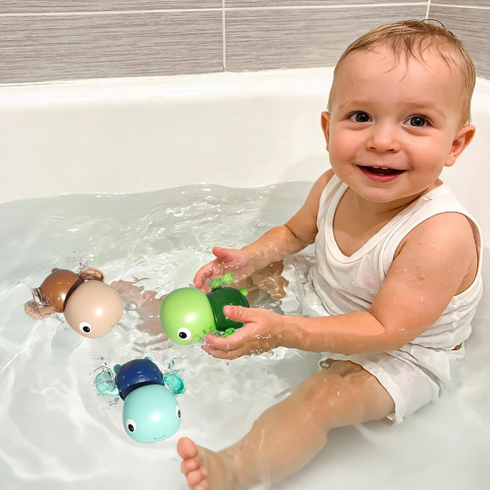 Baby Bath Toys for Kids Ages 1-3, Wind-Up Swimming Turtles, 3 Pack