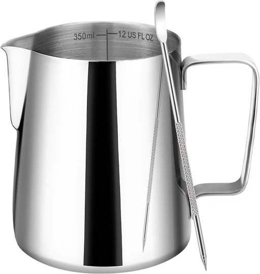 Milk Frothing Pitcher 12oz Frother Cup Barista Tools, Silver