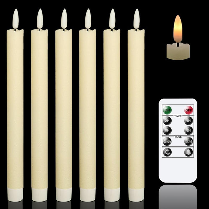 Flameless Taper Candles LED Battery Operated Remote Timer Ivory