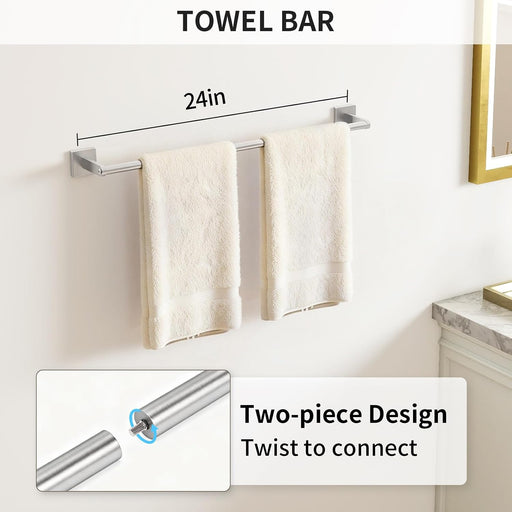 Brushed Nickel Bathroom Hardware Set, 24 inch Bathroom Towel Holder