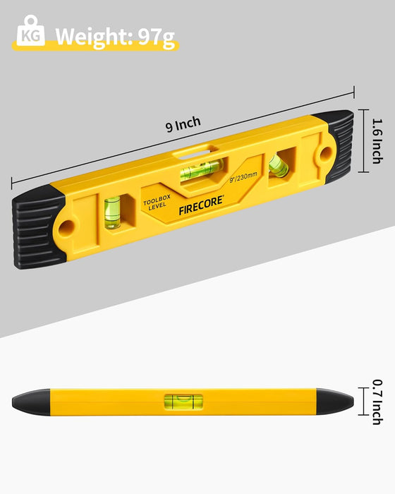 Torpedo Level Magnetic, 9 Inch Shockproof Small Leveler Tool with 3 Bubble Spirit Level 45 90 180 Degree, Construction L