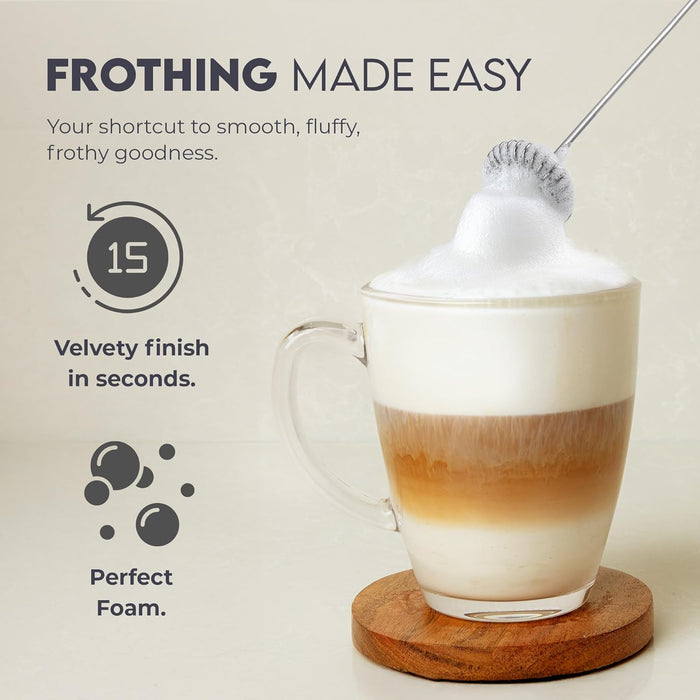Powerful Milk Frother Wand - Handheld Stainless Steel - Battery Operated Drink Mixer for Coffee, Lattes, Cappuccino, Matcha - Froth Mate Frother Gift - Midnight Black