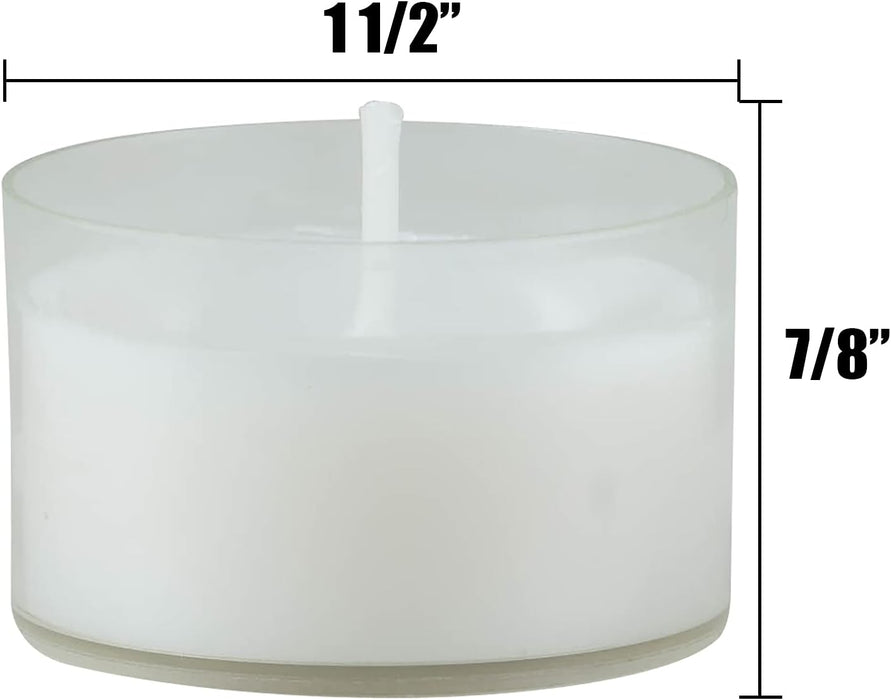 96 Count White Unscented Smokeless Long Burning Clear Cup Tea Light Candles with 6 to 7 Hour Burn Time