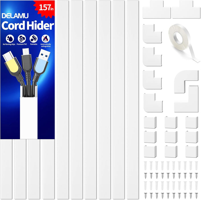 Cord Hider, 157in Wire Covers for Cords on Wall, Premium Cable Hider Cord Covers for Wires, Cable Management Wire Hiders