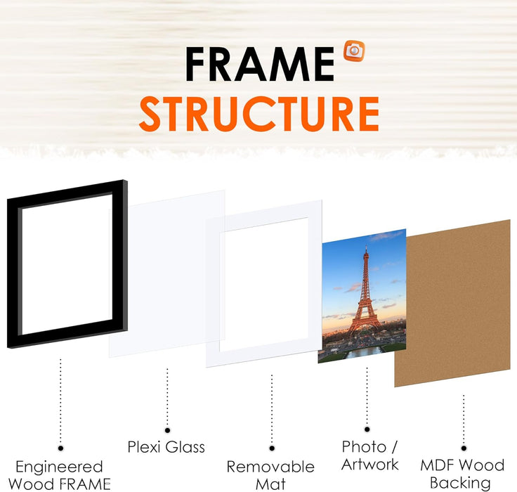 8x10 Picture Frame Set of 2, Photo Frame with HD Plexiglass, Display Pictures 5x7 with Mat or 8x10 Without Mat Multi Pic
