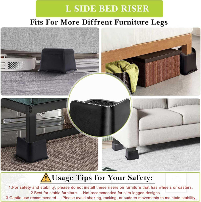 Bed Risers 2 inch, 3 inch, 4 inch, 6 inch, 8 inch Heavy Duty, Oversized Furniture Riser for Couch Sofa Table Chair Leg Frame Dorm, Support up to 6000 Lbs (Black 4 Pack, 4 inch)