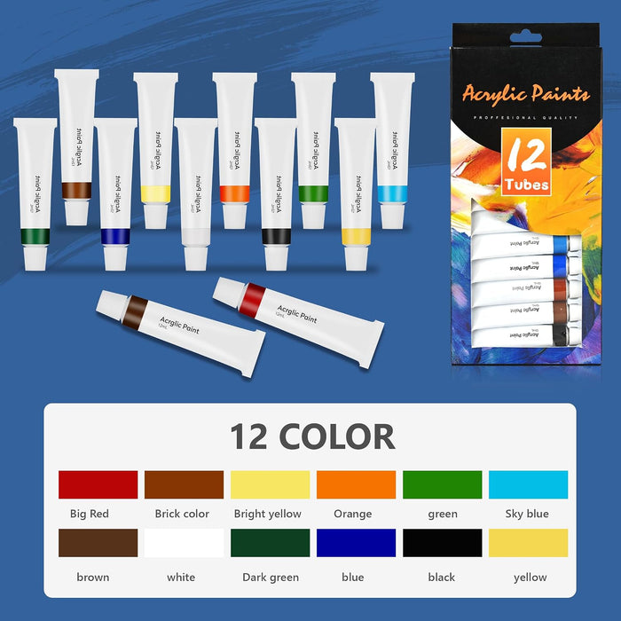 ACKASK Painting Kits for Adults Kids,Acrylic Paint Canvas Easel Set,30 Pcs Drawing Painting Supplies Art Kit,12 Paints,1