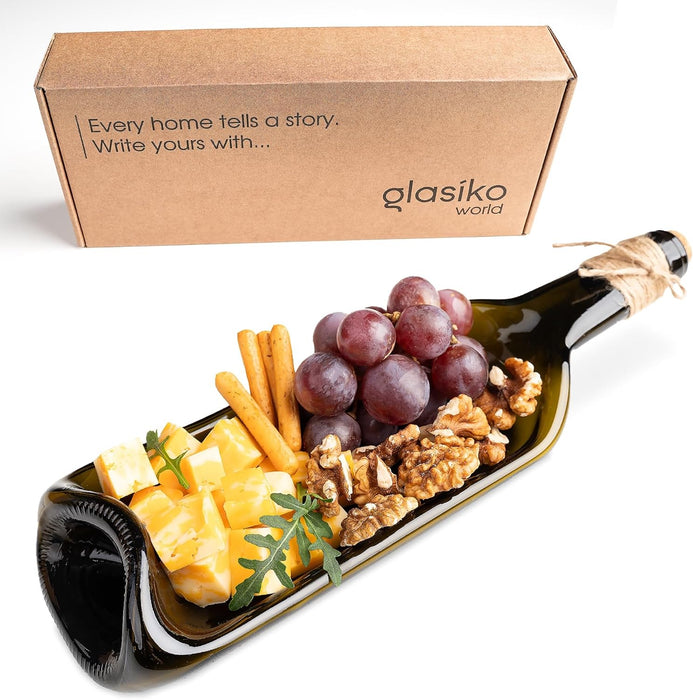 Melted Wine Bottle Serving Board; Decorative Rectangle Serving Tray for Home Decor; Small Cheese Platter Serving Board; 