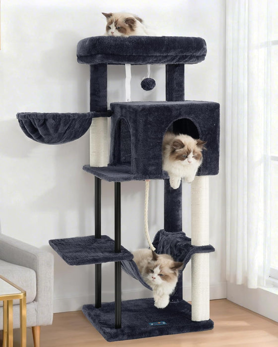 Cat Tree, Cat Tower for Indoor Cats, 43.3 inch Cat Tree Tower with Sturdy Steel Tube, Hammock, Cat Condo for Small Cats and Kittens, Scratching Post, Smoky Gray GCT004SG