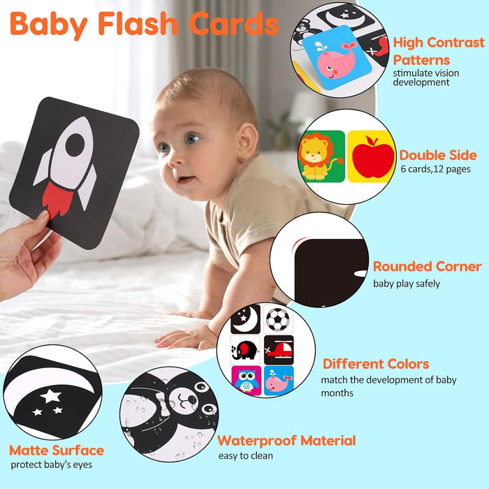 Black and White Baby Toys Tummy Time Mirror High Contrast Book Flash Card