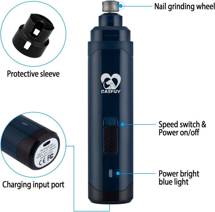 Dog Nail Grinder Upgraded - Professional 2-Speed Whisper-Quiet Electric Pet Nail Trimmer Painless Paws Grooming & Smoothing for Small Medium Large Dogs & Cats (Dark Blue)
