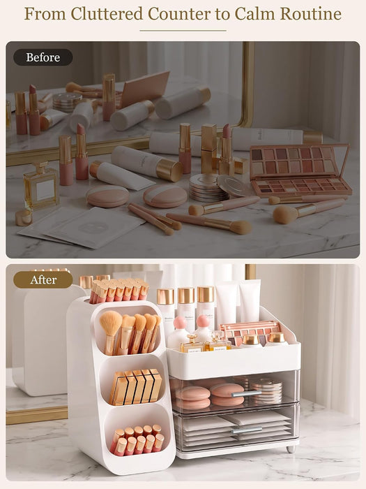Large Makeup Organizer for Vanity Countertop, White