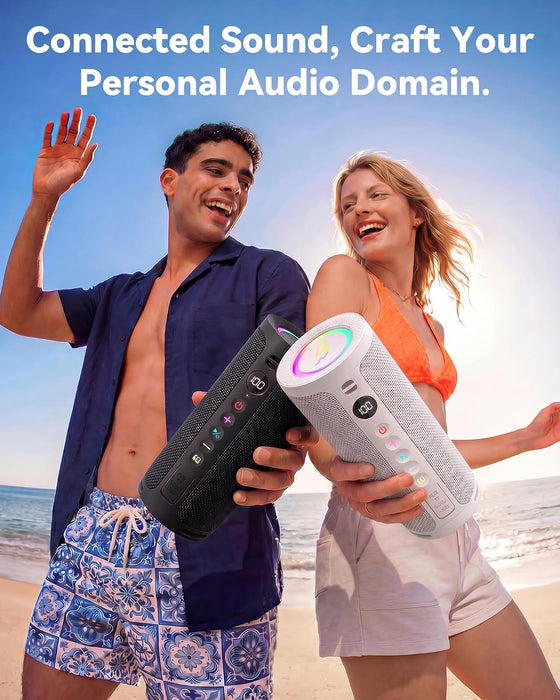 Roar 3 Portable Bluetooth Speaker,20W Powerful Sound with Deep Bass,IPX6 Waterproof,24H Playtime,Bluetooth 5.4,RGB Lights,Wireless TWS Pairing (White)