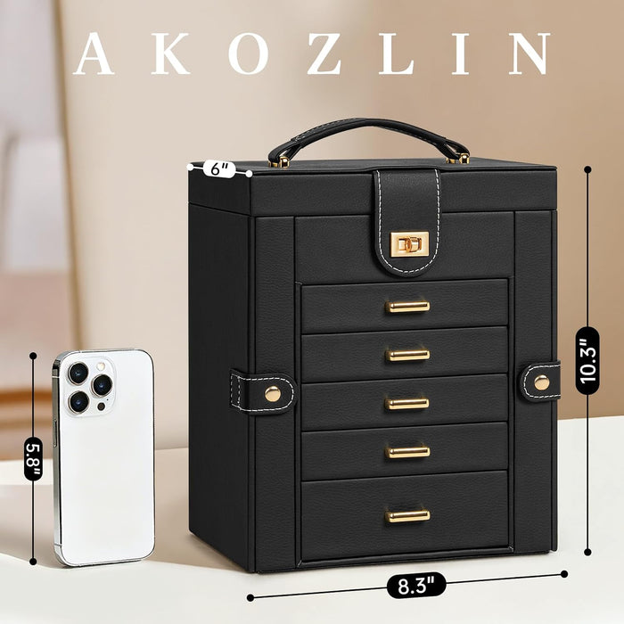 6-Tier Jewelry Box Organizer 5 Drawers Storage Black Regular