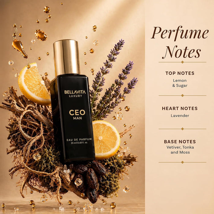 Bella Vita Organic Man Luxury Perfume Gift Set 4x20 ML for Men with Dominus, Oud, CEO, Impact Perfume|Woody, Citrusy Lon