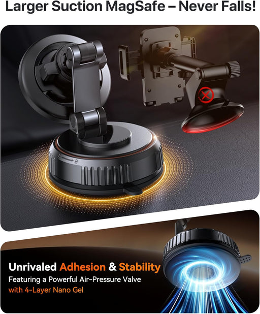 for MagSafe Car Mount[3800gf Strong Magnet & 90+LBS Suction Base]Magnetic Phone Holders for Your Car, 360° Adjustable Da