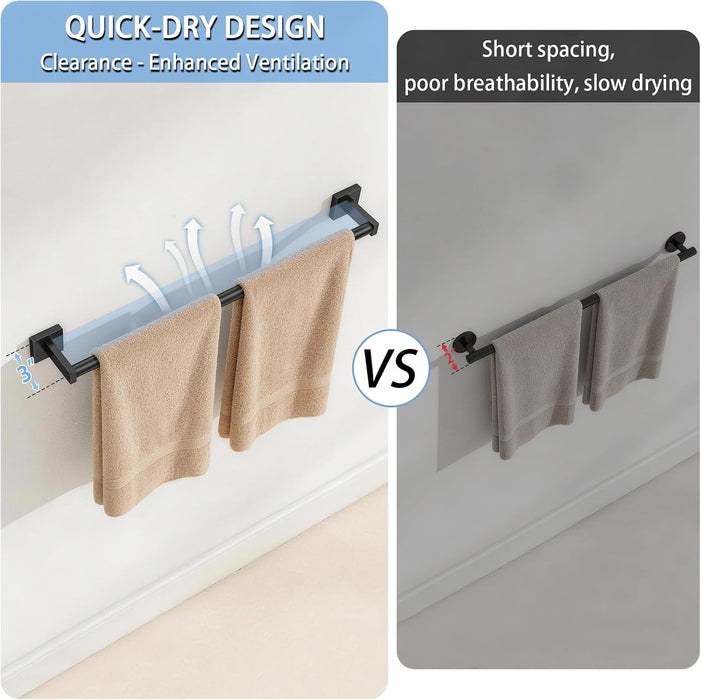 Towel Bar for Bathroom, 24" 2 Pack Wall Mounted Towel Rack, Black