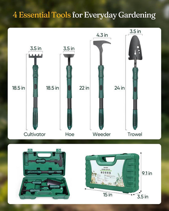 Gardening Tool Gift Set, 4 Hand Tools with Case, Green