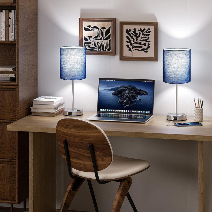 Touch Lamps for Bedroom Set of 2 - Dimmable, USB C+A, AC Outlet