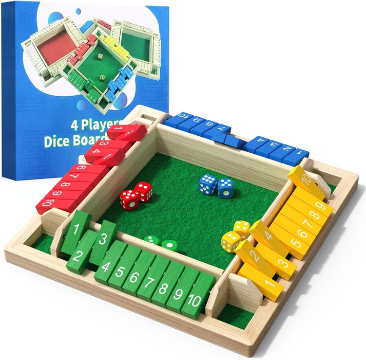 Shut The Box Game Wooden Math Dice Board Game 2-4 Players