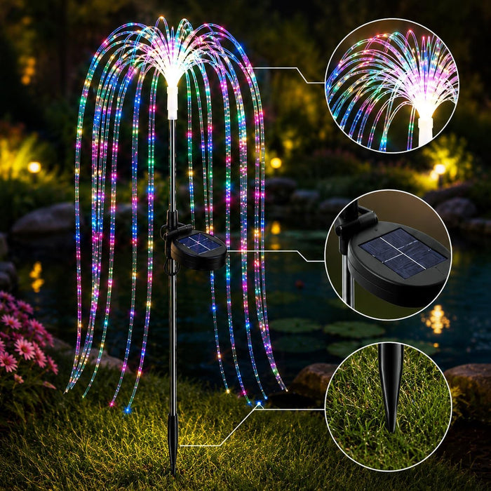 2 Pack Solar Willow Branch Garden Stake Lights 120 LEDs Multicolored