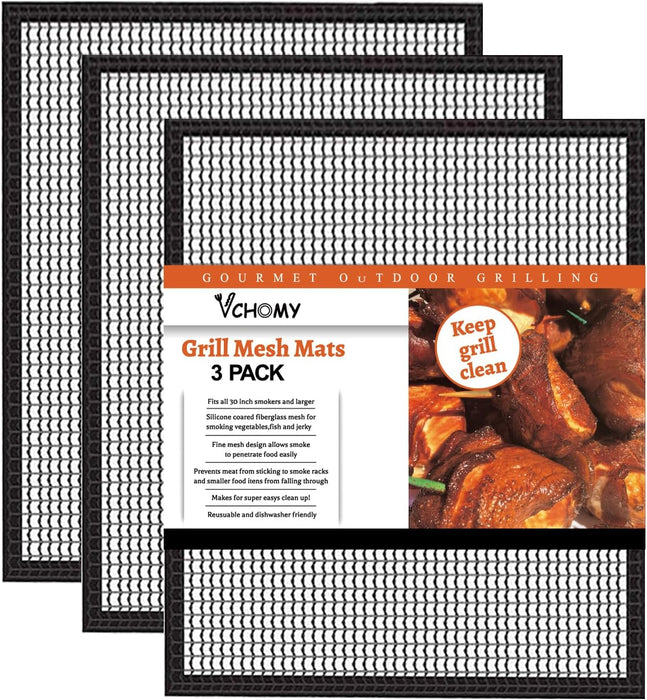 Grill Mesh Mat Set of 3 - Heavy Duty BBQ Non-stick Cooking Sheet Liners Reusable Teflon Barbecue Grilling Net for Outdoor Smoker, Pellet, Gas, Charcoal Grills (15.7x13 Inch)