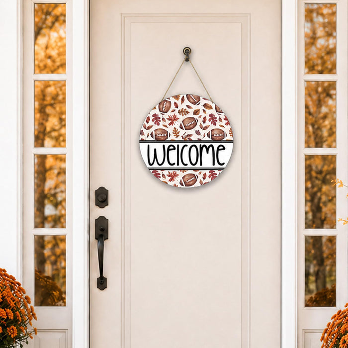 Smile Fall Football Welcome Wooden Round Door Hanger