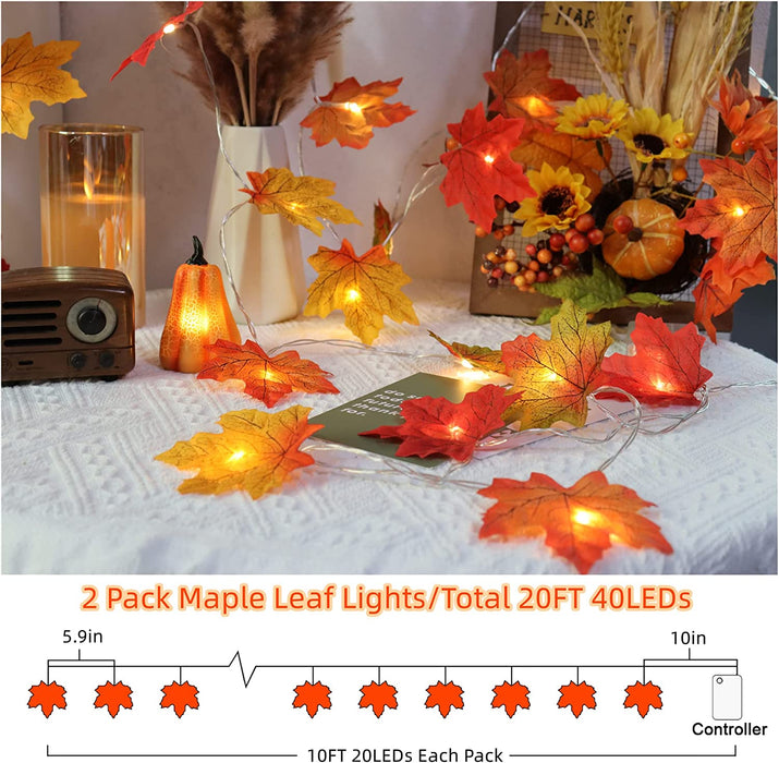 2 Pack Fall Decorations for Home Maple Leaf Lights Total 20ft 40 LED