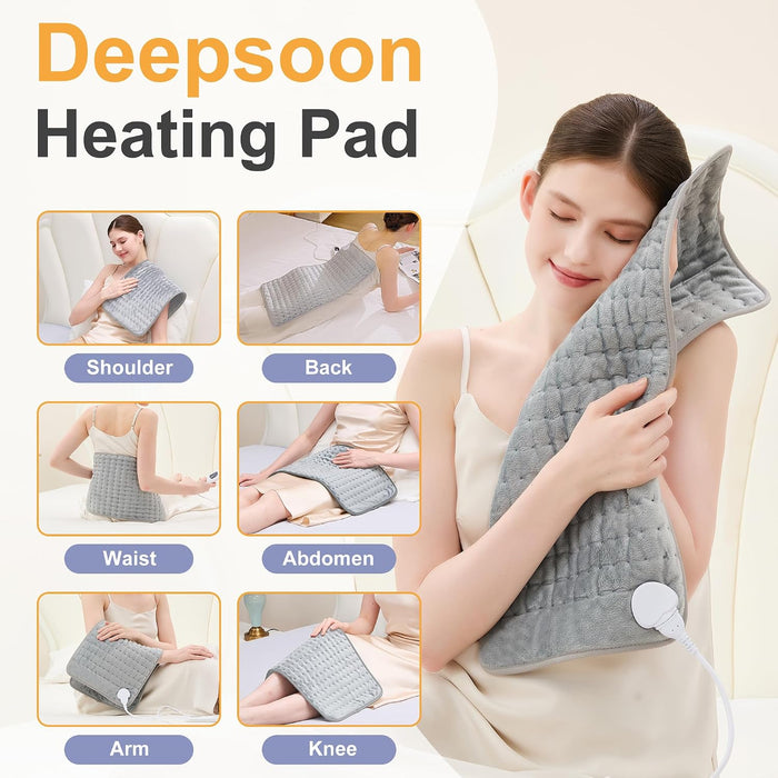 Heating Pad,Electric Heating Pad,Heating Pad for Back,Silvergray,24x12In