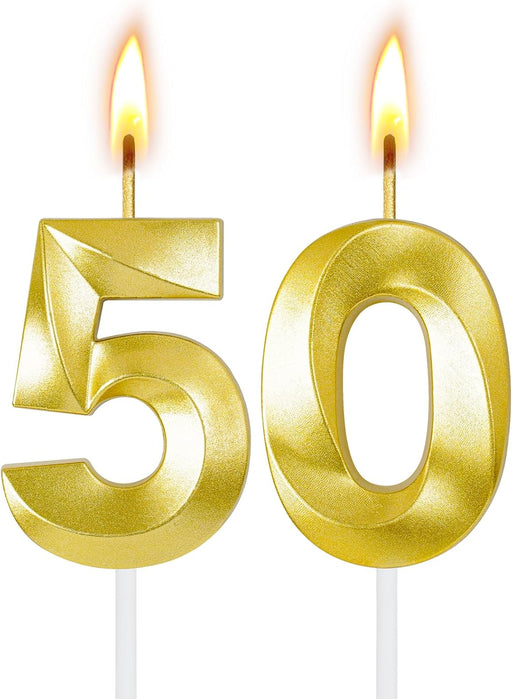 50th Birthday Decorations for Women and Men, Gold Number 50 Candle