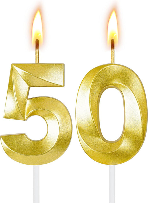 50th Birthday Decorations for Women and Men, Gold Number 50 Candle