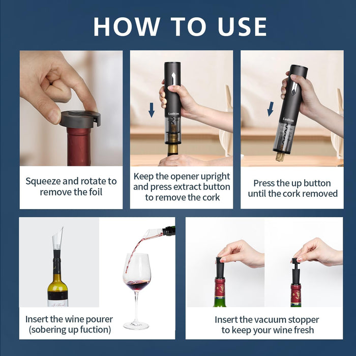 Electric Wine Opener, 5-in-1 Automatic Wine Bottle Opener