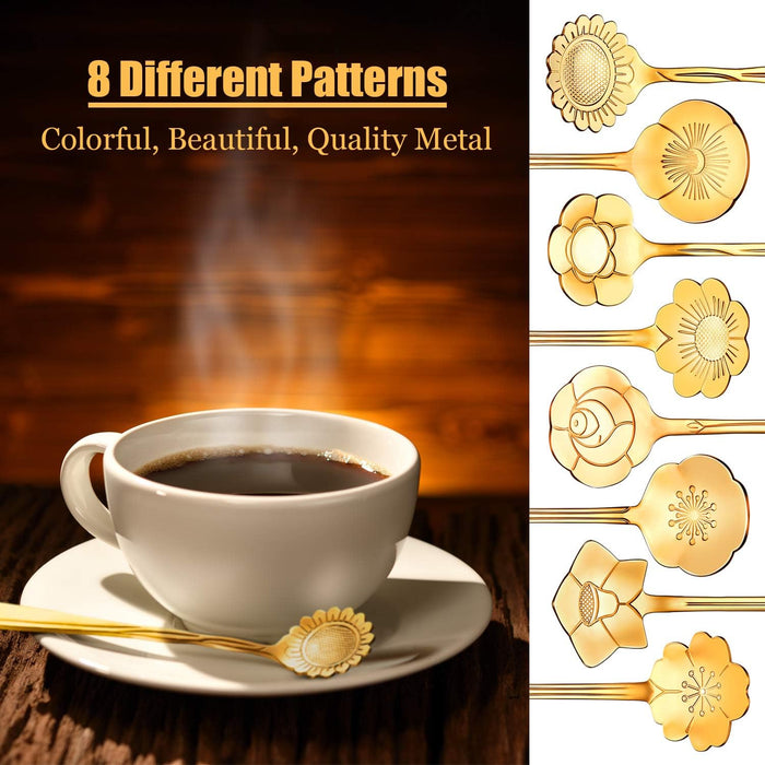 8 Pcs Flower Coffee Tea Teaspoons Stainless Stirring Spoons, Gold
