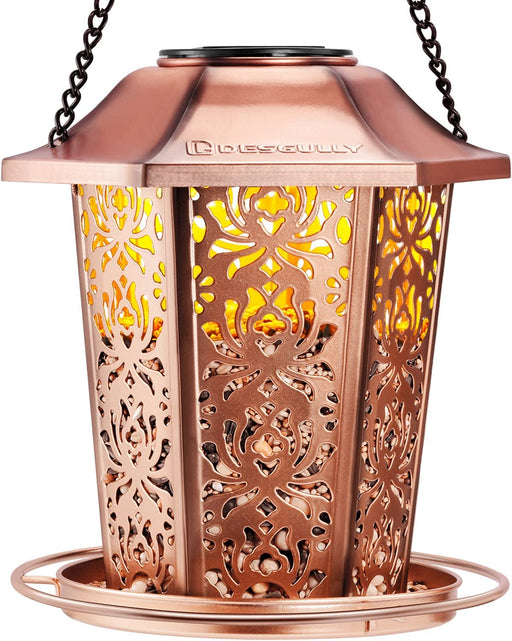 Solar Bird Feeders for Outdoors Hanging - Premium Grade Metal Bird Feeder, Chew-Proof, Weather and Water Resistant Wild 