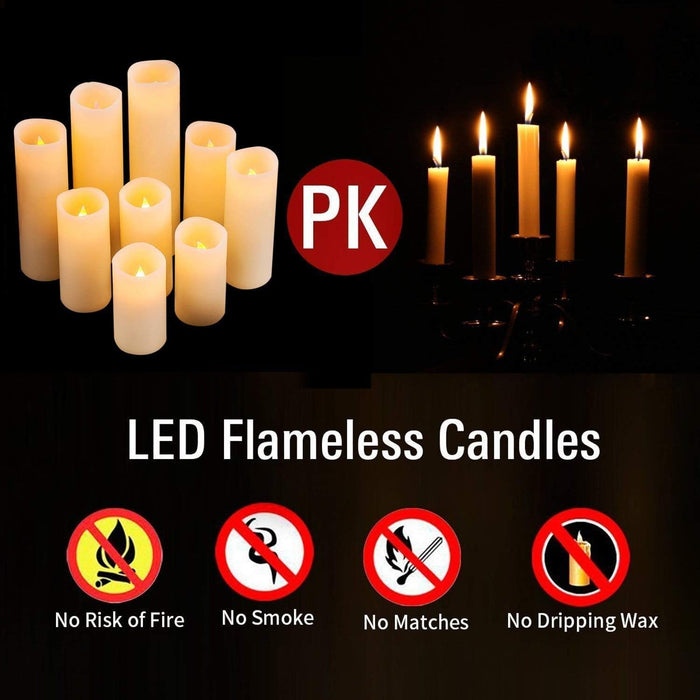Flameless Candles Led Candles Pack of 9 (H 4" 5" 6" 7" 8" 9" x D 2.2") Real Wax Battery Candles with Remote Timer for Ho