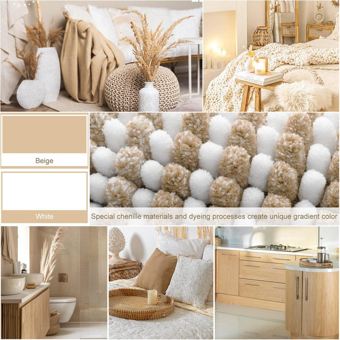 Bathroom Rugs Sets 2 Piece, Non Slip Boho Bath Mats, Beige
