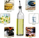 Olive Oil Dispenser Bottle, 2 Pcs Glass Olive Oil Dispenser and Vinegar Dispenser Set with 2 Stainless Steel Pourers, 4 Labels,1 Brush and 1 Funnel Oil Bottles for Kitchen (500Ml)