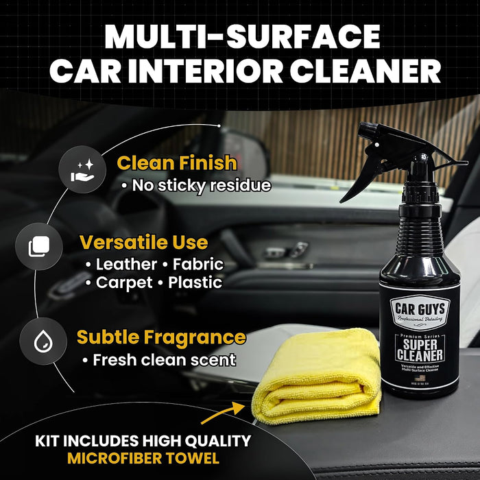 Interior Car Cleaner for Tough Stains | Stain Remover for Car Seats, Carpet, Upholstery, & Leather | 18 Oz Kit with Microfiber Towel