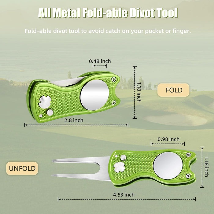 Golf Divot Repair Tool, All Metal Foldable Divot Tool with Pop-up Button & Magnetic Ball Marker, 2-6 Pack