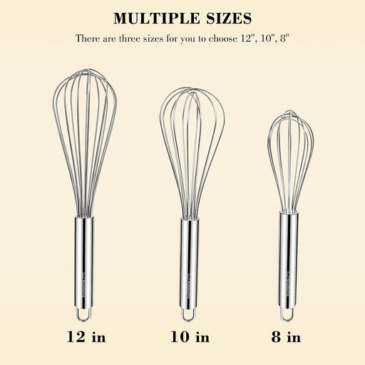 3-Pack Stainless Steel Whisk Set, Kitchen Utensils for Cooking