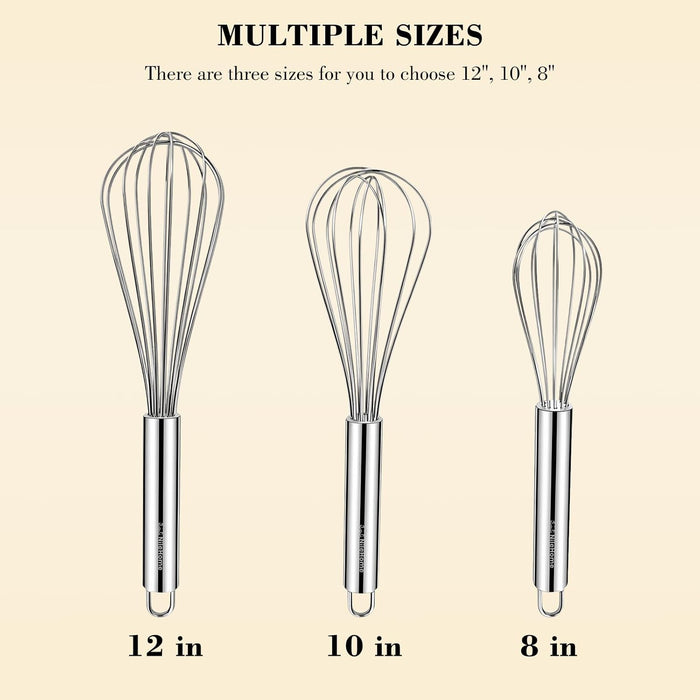 3-Pack Stainless Steel Whisk Set, Kitchen Utensils for Cooking